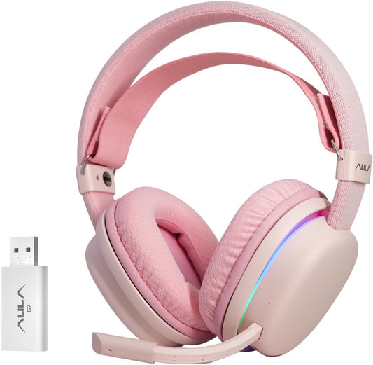 Aula G7 Wireless Gaming Headset, Surround Sound 10ms Low Latency, PC Headset with Detachable Noise Canceling Mic, 40mm Driver, Tri-Mode 2.4G/BT5.2/Wired 3.5mm, Over Ear Headphone for PS5, PS4, Switch