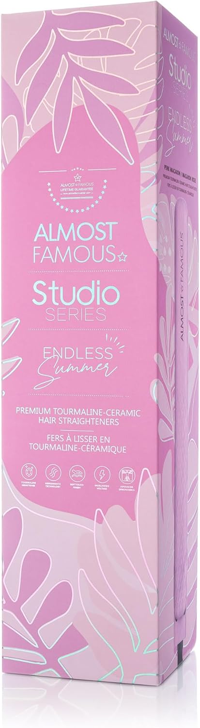 Almost Famous Hair Straightener with Ceramic Plates, Adjustable Heat Setting, Professional Beauty Tool for All Hair Type - Pink