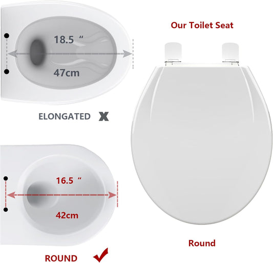 Round Toilet Seat with Built In Potty Training Seat, White Pink Family Toilet Seat, Soft Close Plastic Toilet Cover for Adults and Toddlers, Easy Clean Standard Bathroom Seat