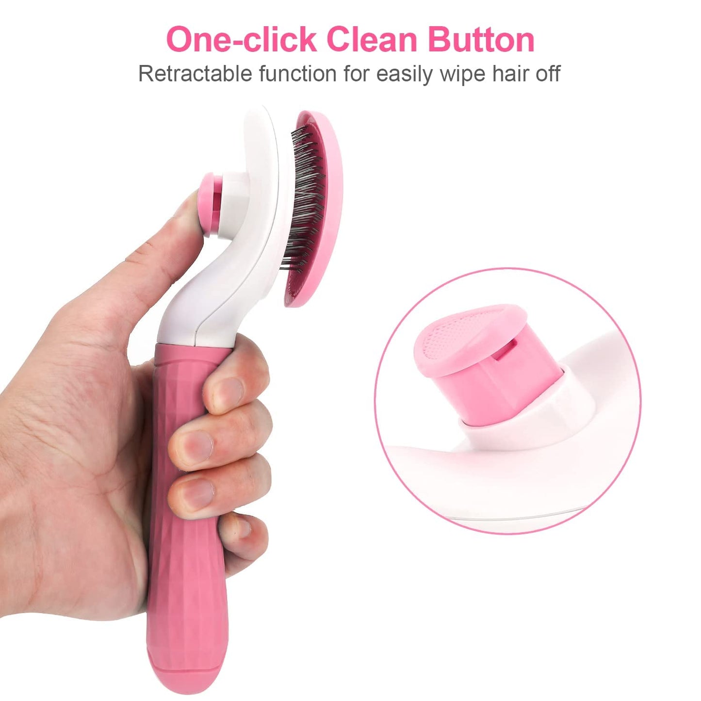 Self Cleaning Slicker Brush, Dog Cat Bunny Pet Grooming Shedding Brush - Easy to Remove Loose Undercoat, Pet Massaging Tool Suitable for Pets with Long or Short Hair Pink