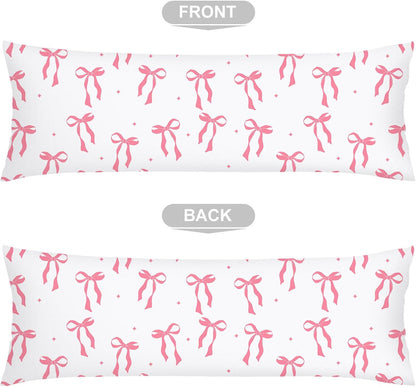 Pink Ribbon Bow Lumbar Pillow Cover 14x36 Long Body Pillow Covers for Bed,Decorative Accent Throw Pillows Cover with Zipper Bedroom Decor Pillows Cases White and Pink Couch Pillowcase for Sofa