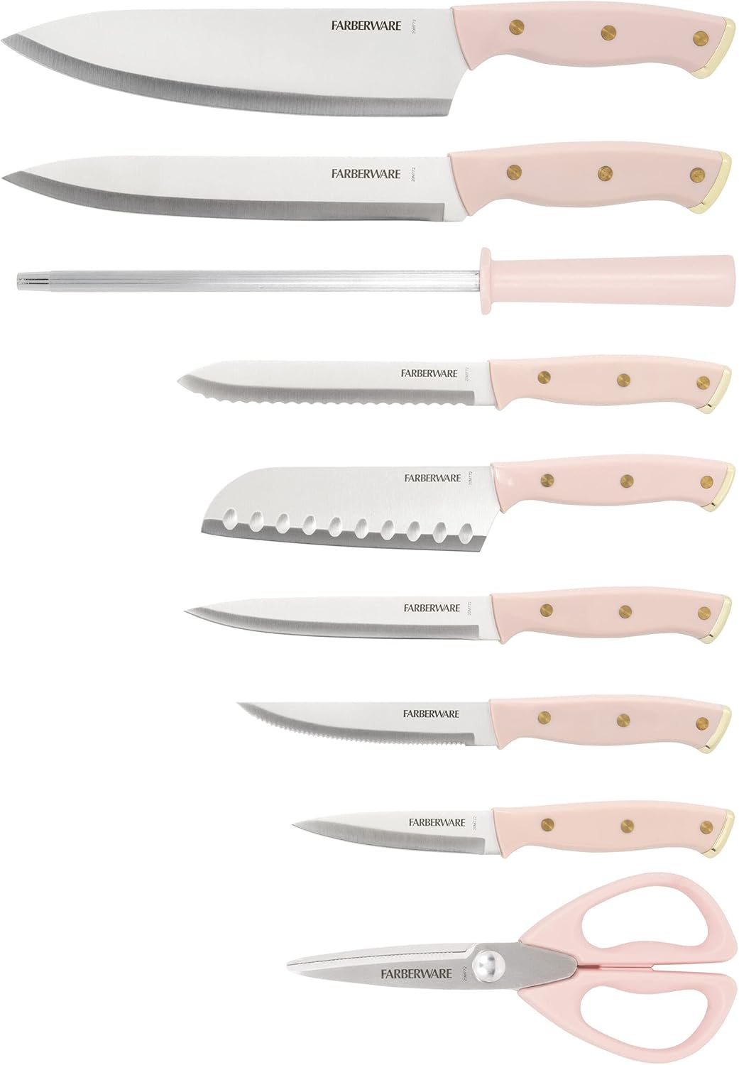 Farberware 15-Piece Knife Block Set with Black Soft-Grip Handles and Graphite Block - Kitchen Knife Set with Chef Knife, Steak Knives, Shears and Sharpening Steel
