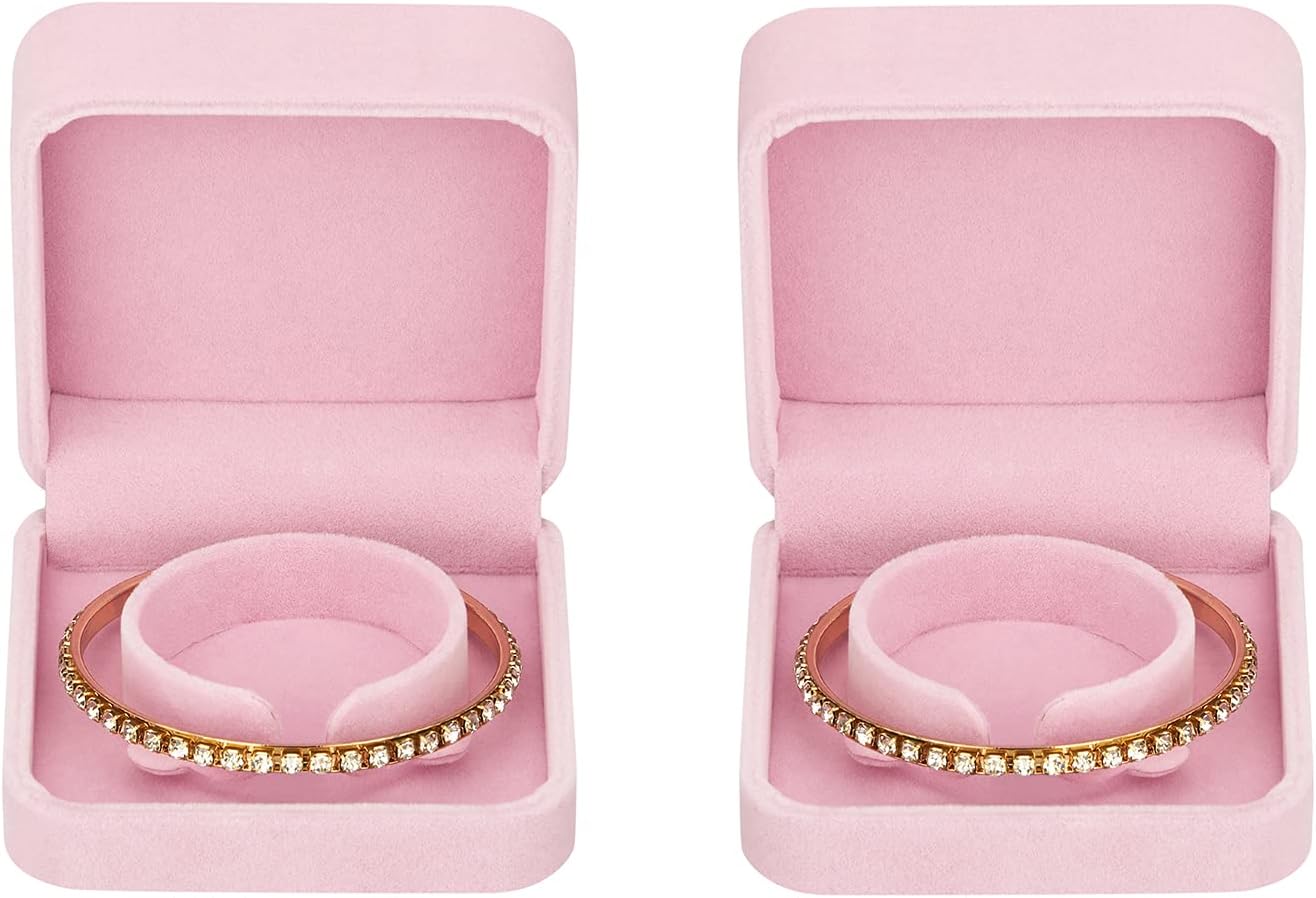 LETURE 2 Pieces Velvet Bracelet Boxes for Jewelry Gift, Classic Jewelry Box Storage Case Organizer Holder for Wedding, Engagement, Proposal, Birthday and Anniversary (Pink)