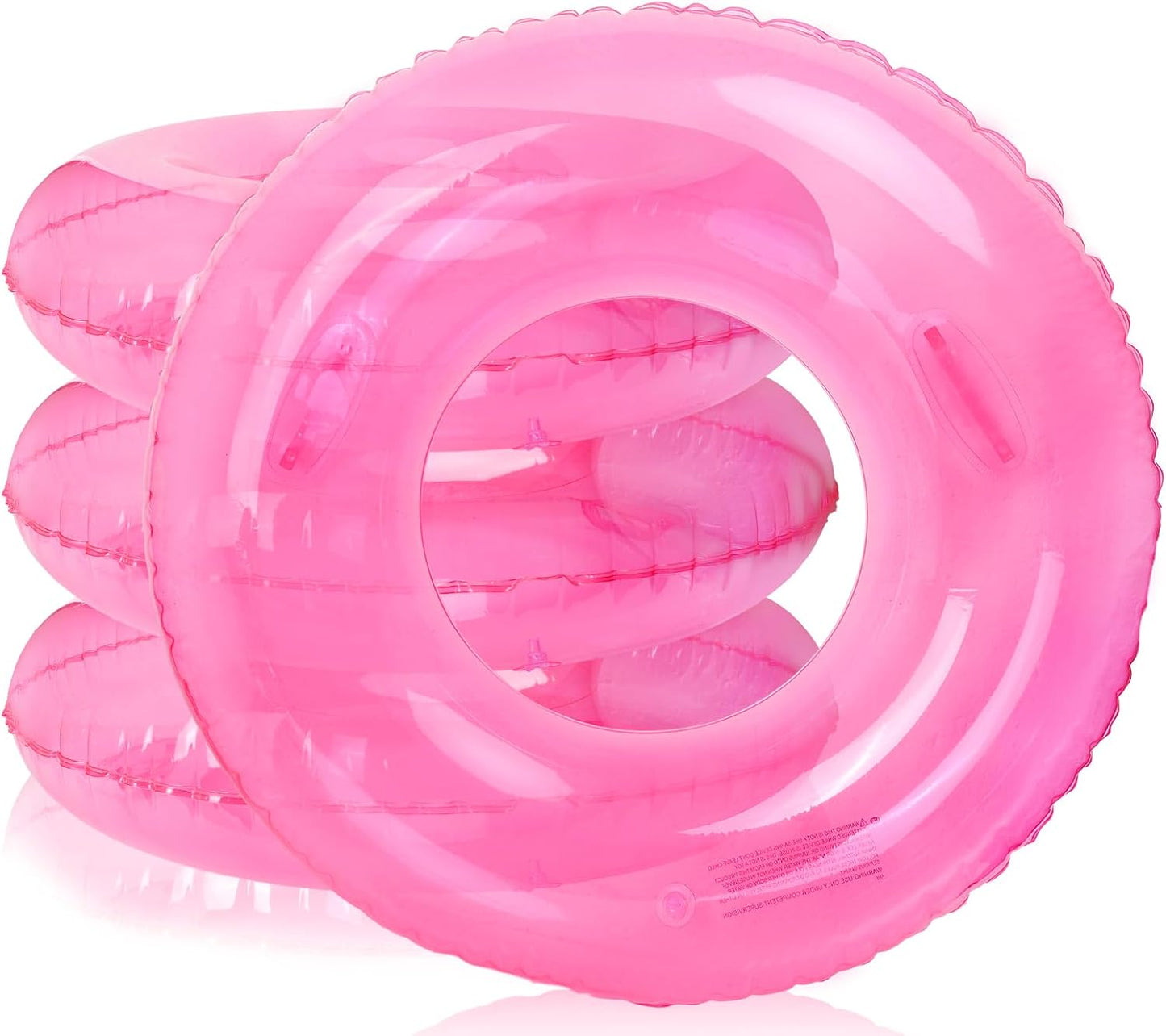FYSUIMU 4Pcs Inflatable Pool Float with Handles Clear Pink Swim Rings Swimming Pool Tubes for Adults Teens Summer Pool Beach Bachelorette Party, 35 x 14 Inch