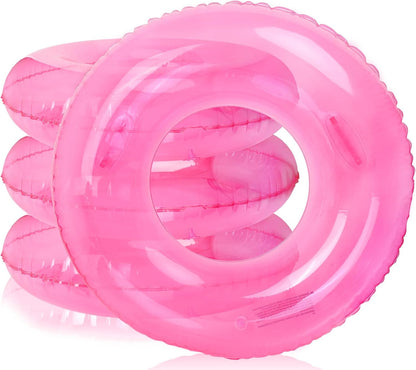 FYSUIMU 4Pcs Inflatable Pool Float with Handles Clear Pink Swim Rings Swimming Pool Tubes for Adults Teens Summer Pool Beach Bachelorette Party, 35 x 14 Inch