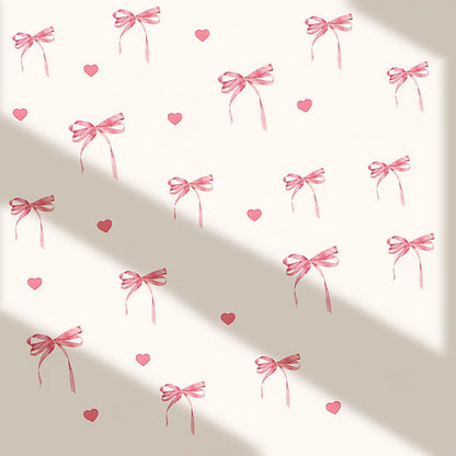 12 Sheets Bow Wall Stickers Peel and Stick Coquette Pink Bow Heart Decals for Room Nursery Boho Bedroom Dresser Playroom Living Room Windows Aesthetic Waterproof Wallpaper for Christmas Room Decor