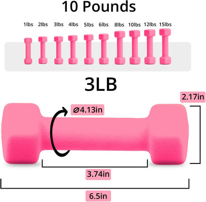 Portzon Dumbbells Neoprene with Non Slip Grip weight for Total Body Workout Exercise and Muscle Toning Compatible with of 2 Set,1-15 LB, Anti-Slip, Anti-roll, Hex Shape
