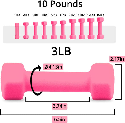 Portzon Dumbbells Neoprene with Non Slip Grip weight for Total Body Workout Exercise and Muscle Toning Compatible with of 2 Set,1-15 LB, Anti-Slip, Anti-roll, Hex Shape