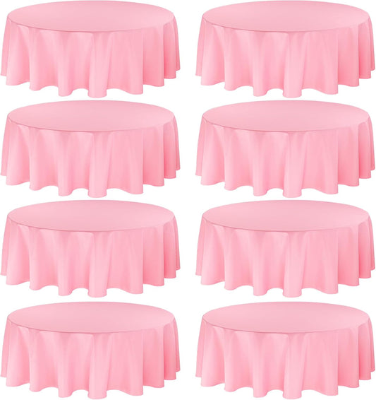 Fivenl 8 Pack Premium Round Tablecloth 90 Inch Pink Round Table Covers Bulk Washable Polyester Fabric Round Table Clothes for Wedding Party Reception Banquet Buffet Restaurant (Pink, 90 Inch)