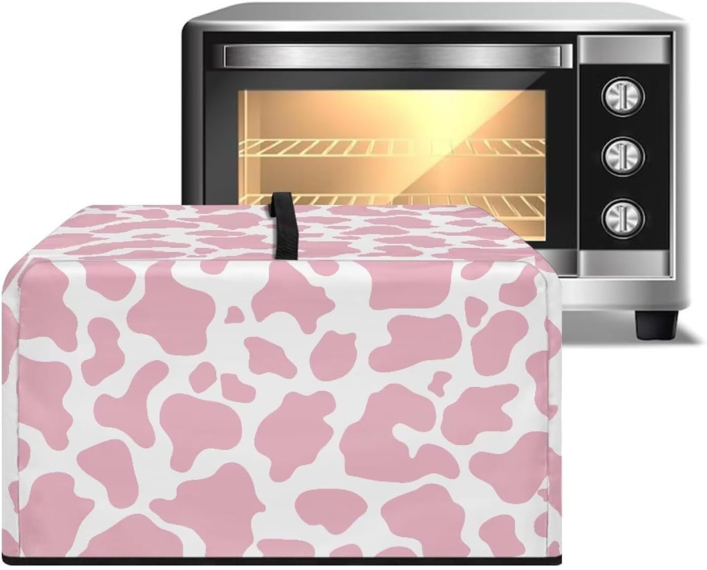 Cow Print Pink White Microwave Oven Dust Cover Non-Slip Microwave Oven Dust Cover Case Splash Proof Heat-Resistant Machine Protector with Top Handle, S