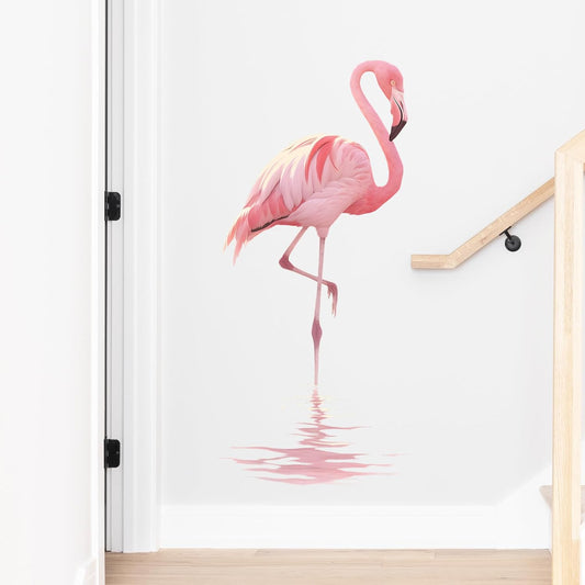 Lifelike Pink Flamingo Bird Wall Decal Nursery Animal Wall Sticker Removable Peel and Stick Wall Art Decor for Kid Baby Classroom Preschool Living Room Playroom Bedroom School