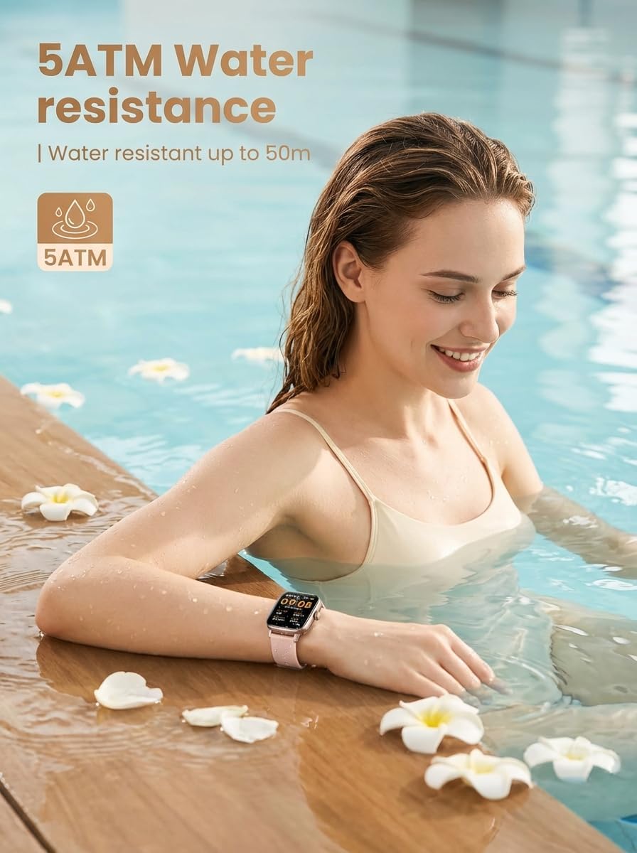 SKG Smart Watch for Women, Fitness Tracker with 5ATM Swimming Waterproof, Sleep Monitor, 1.7'' Touch Screen Smartwatch Fitness Watch for Android-iPhone iOS,V7 Pink