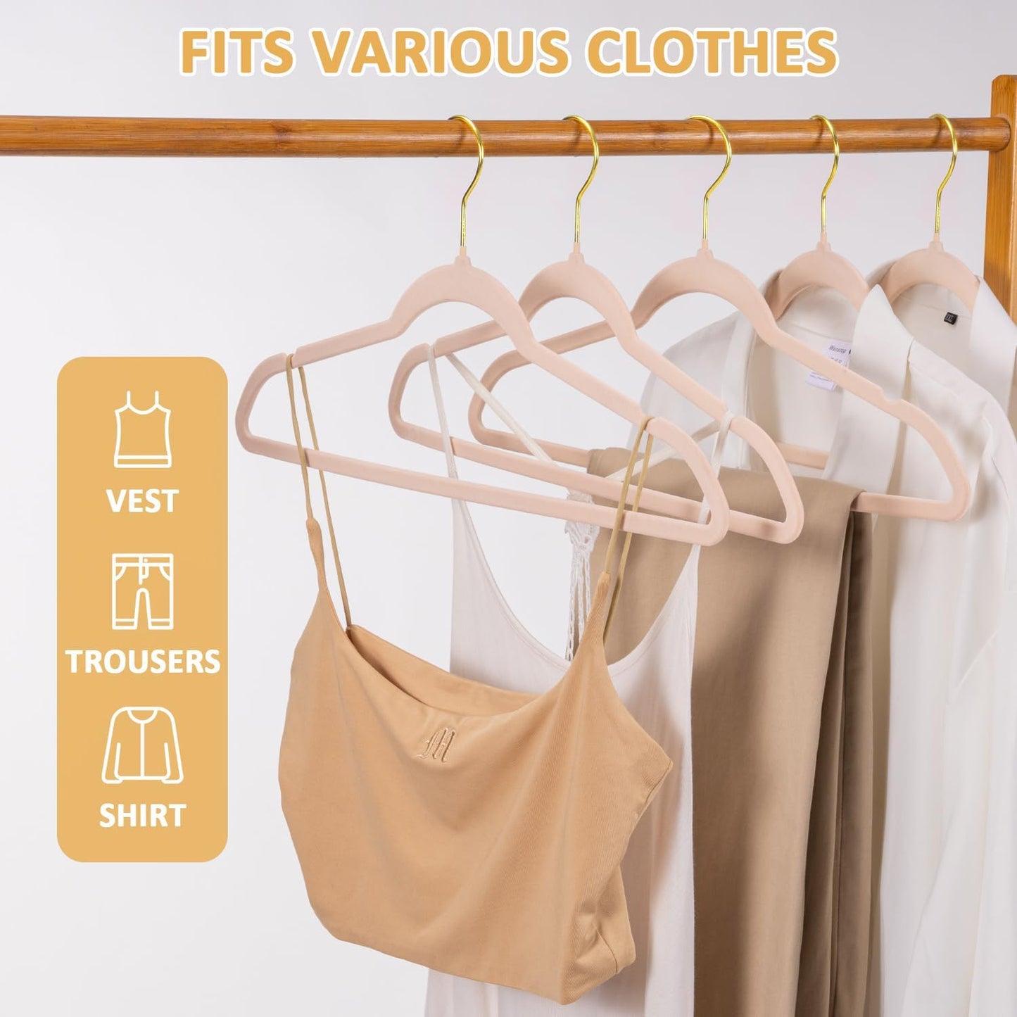 Velvet Hangers 60 Pack Heavy Duty - Slim, Non-Slip, Space Saving Hangers with 360° Swivel Gold Hook for Suit, Pants, Coats, Shirts & More - Pink