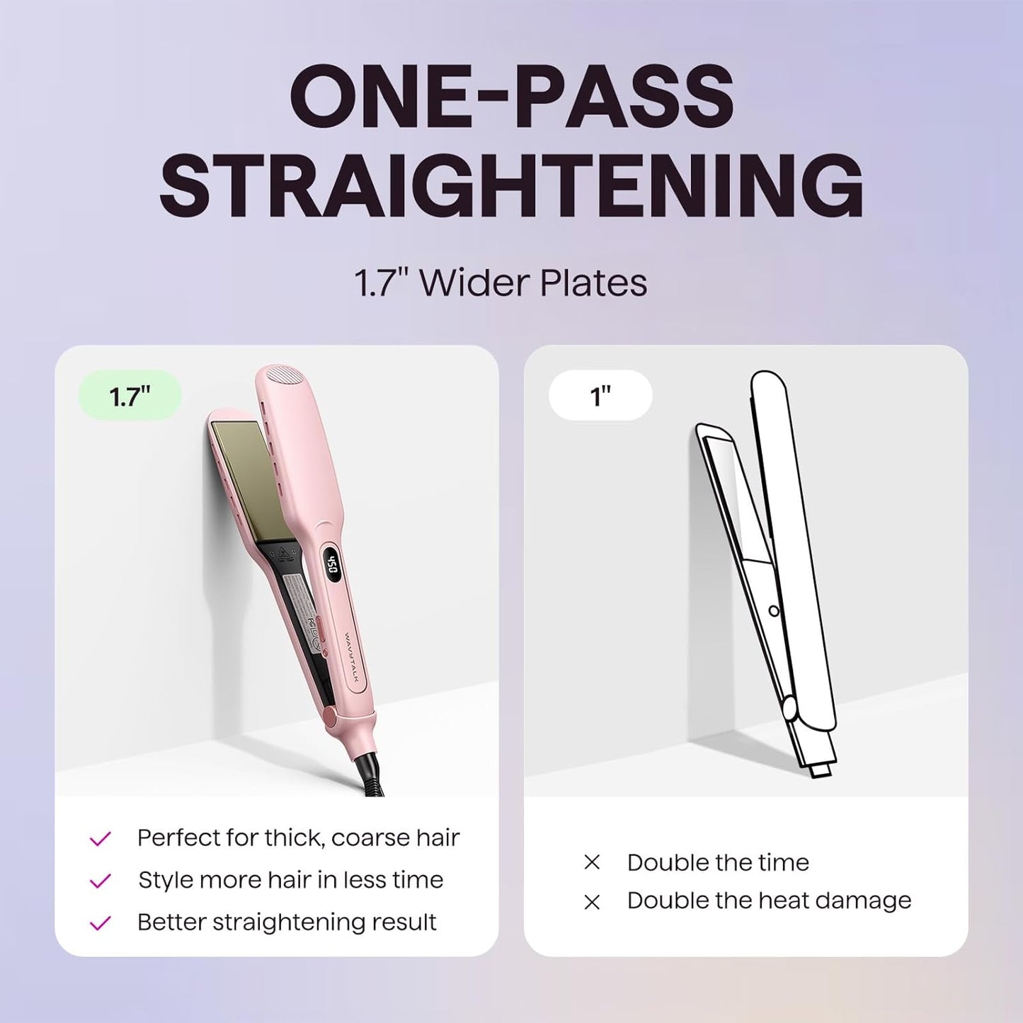 Wavytalk Wet to Straight Hair Straightener, 1.75 Inch Wide Vent Sesh Flat Iron for Damp or Dry Hair, Straightener with Dual Voltage Leave Silky Smooth Look, 20% Faster Styling, Pink