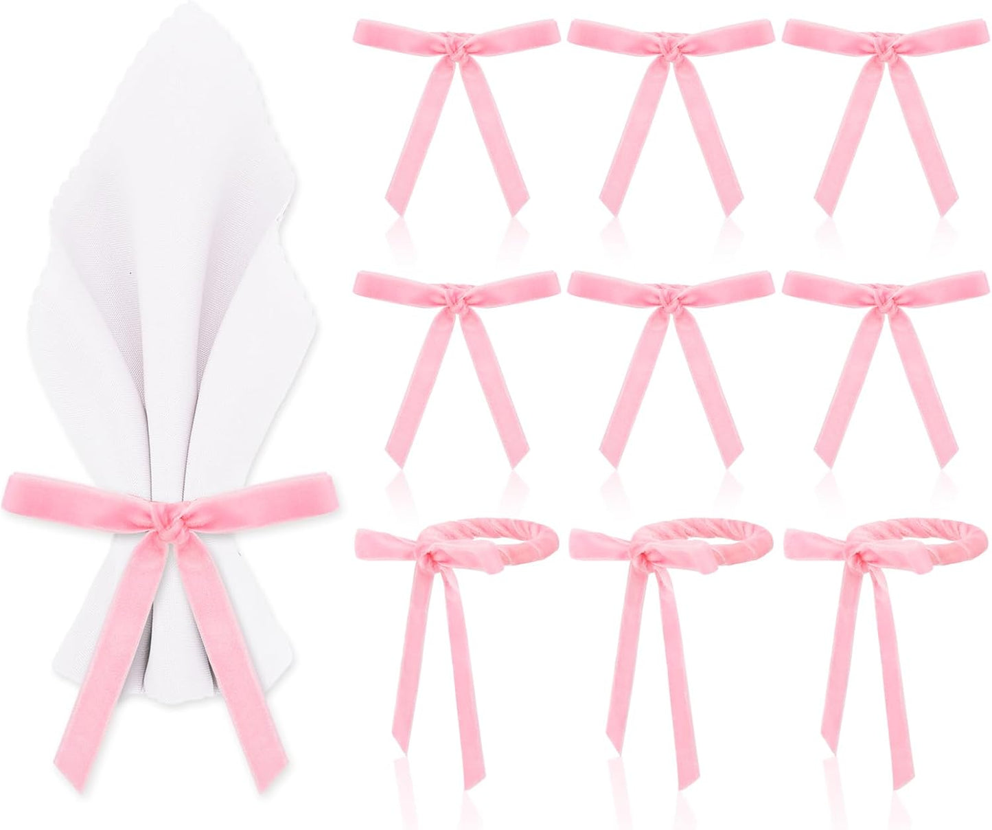 FYSUIMU 10Pcs Pink Bow Napkin Rings Velvet Coquette Bowknot Napkin Holder Napkins Buckle Dinner Table Ring for Wedding Baby Shower Party Table Decor