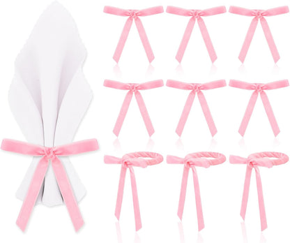 FYSUIMU 10Pcs Pink Bow Napkin Rings Velvet Coquette Bowknot Napkin Holder Napkins Buckle Dinner Table Ring for Wedding Baby Shower Party Table Decor