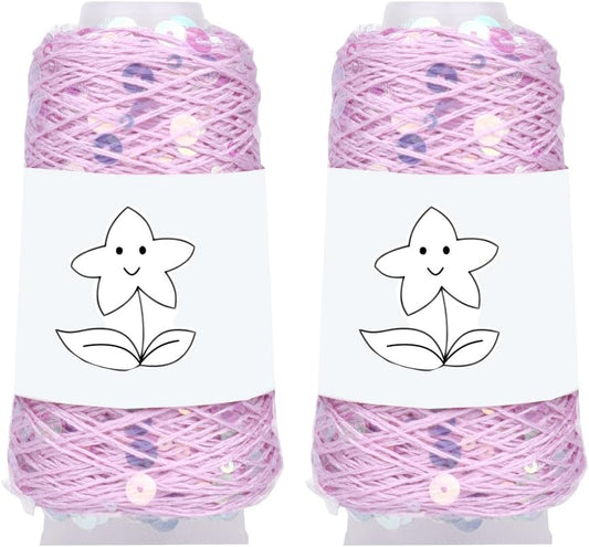 2 Balls Sequin Sparkle Cotton Yarn, Metallic Lurex Sequin Thread Accessories Knit it in Yarn for Knitting and Crocheting 100g (Illusion Pink, L)