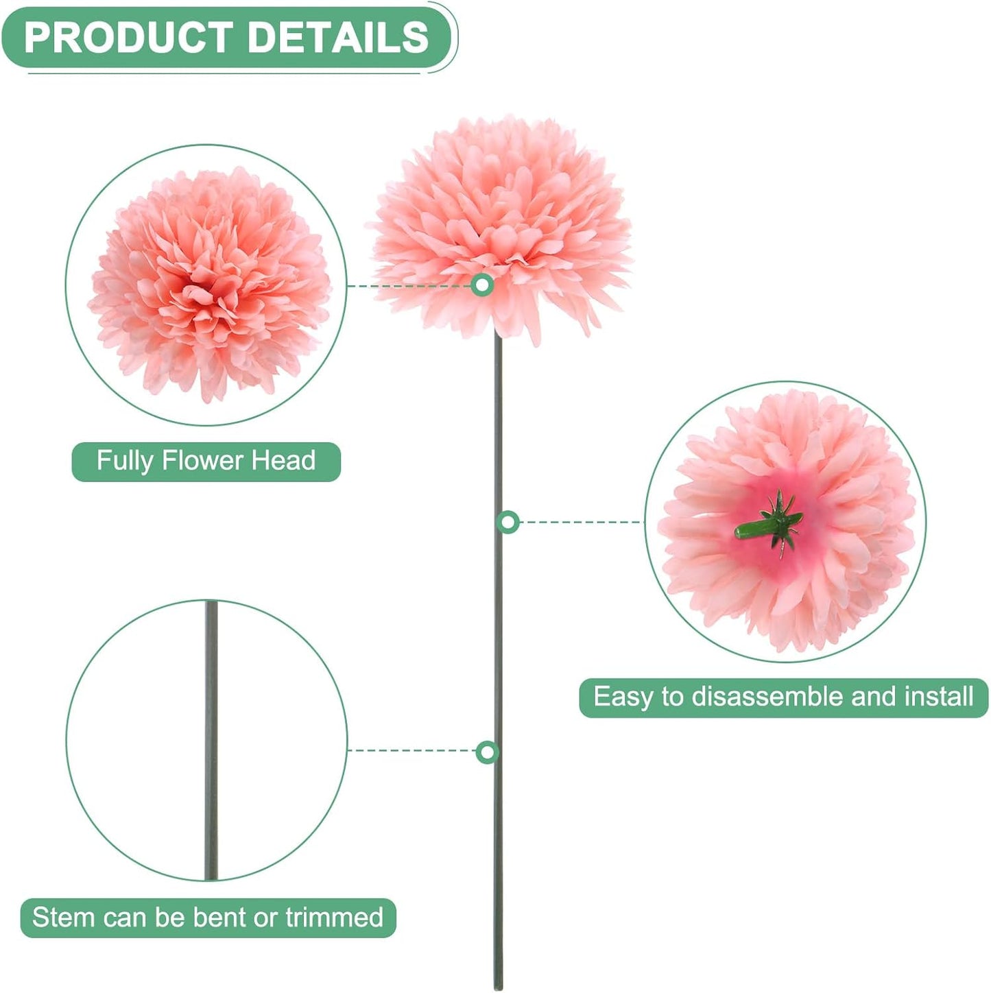 M METERXITY 30-Pack Artificial Chrysanthemum Ball Flowers,11 Inch Faux Chrysanthemum Silk Bouquets Real Touch Faux Flowers for Home/Wedding/Christmas/Party[Peach Pink]