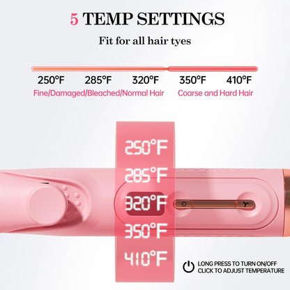 Hahahope Airflow 2 in 1 Straightener and Curler- 360° Airflow Styler Curling Iron, 1.25" Flat Iron Hair Straightener and Curler 2 in 1 for Short Long Hair, 5 Temps,Dual Voltage,Light Pink