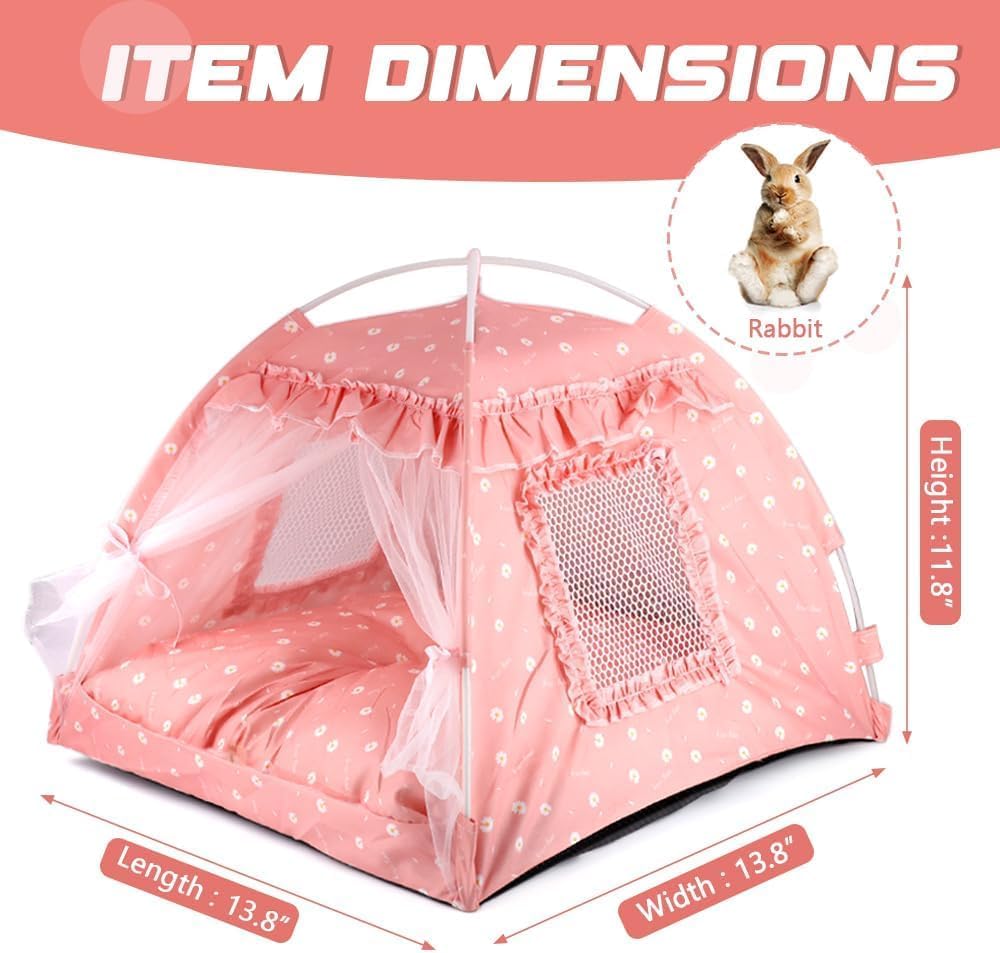 Dog Tent Indoor Cat House Pink Puppy Bed Portable Pet Teepe Princess Dog Camping Tent Outdoor Kitten Houses Cute Bunny Nest Girl Kitty Cave, Small (13.8" x 13.8" x 11.8")