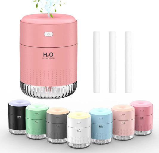 SZO Portable Mini Humidifier, 500ML USB Personal Cool Mist Humidifiers for Bedroom Office Travel Desk, Whisper Quiet 20dB with 2 Mist Modes & Auto Shut-Off, Small Desktop Humidifier(Pink)