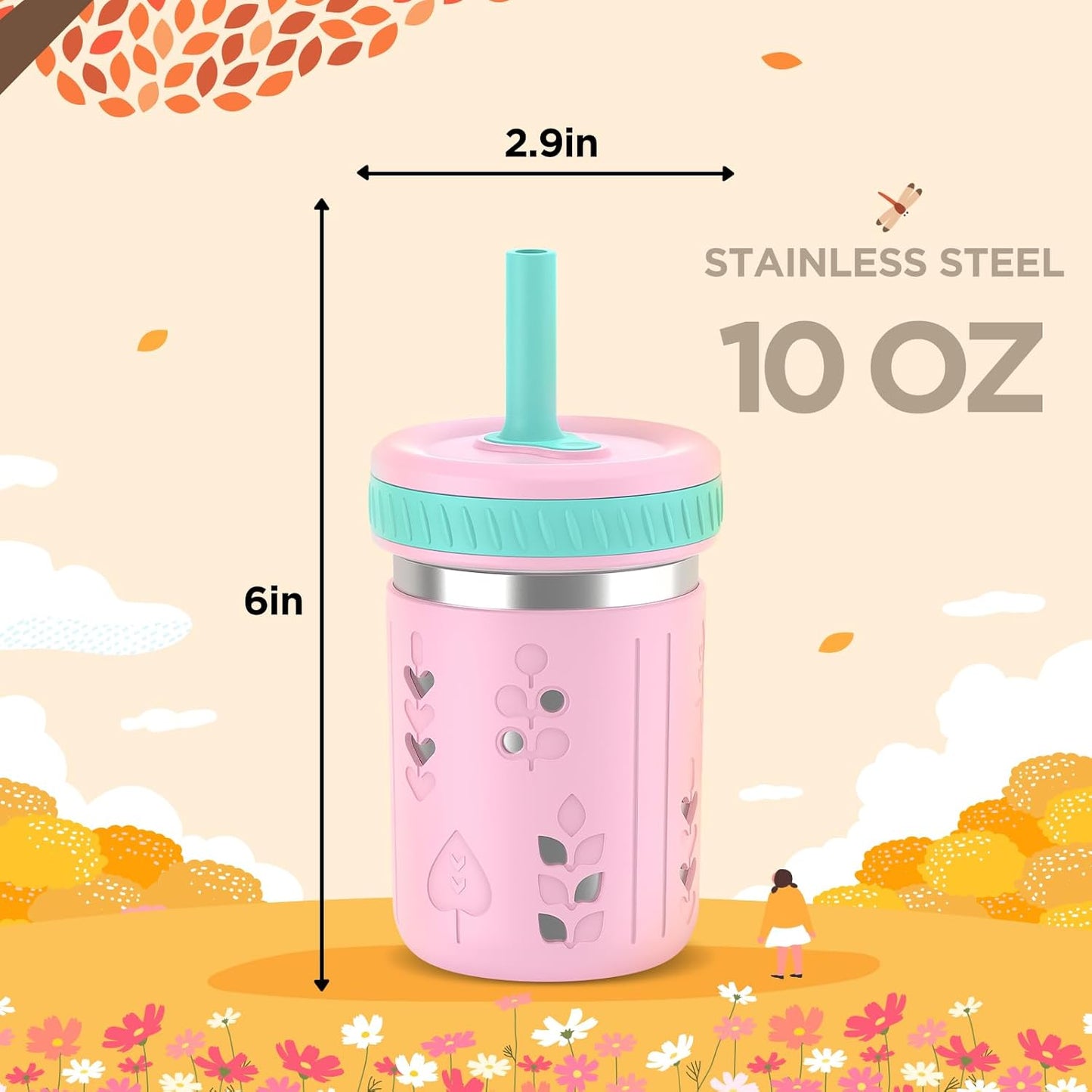 Tronco [4 Pack] 10 oz 2-in-1 Stainless Steel Kids Tumbler Cups with Silicone Sleeves, Spill-Resistant Flexible Straws & Storage Lids, BPA-Free Smoothie and Snack Cups, Dishwasher Safe