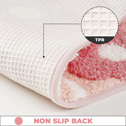 Cute Flowers Bathroom Rug Non Slip and Super Absorbent Bath Mat Machine Washable Bath Carpet Soft Microfiber Rug for Dining Room, Kitchen and Living Room (Pink Flowers, 23"x16")