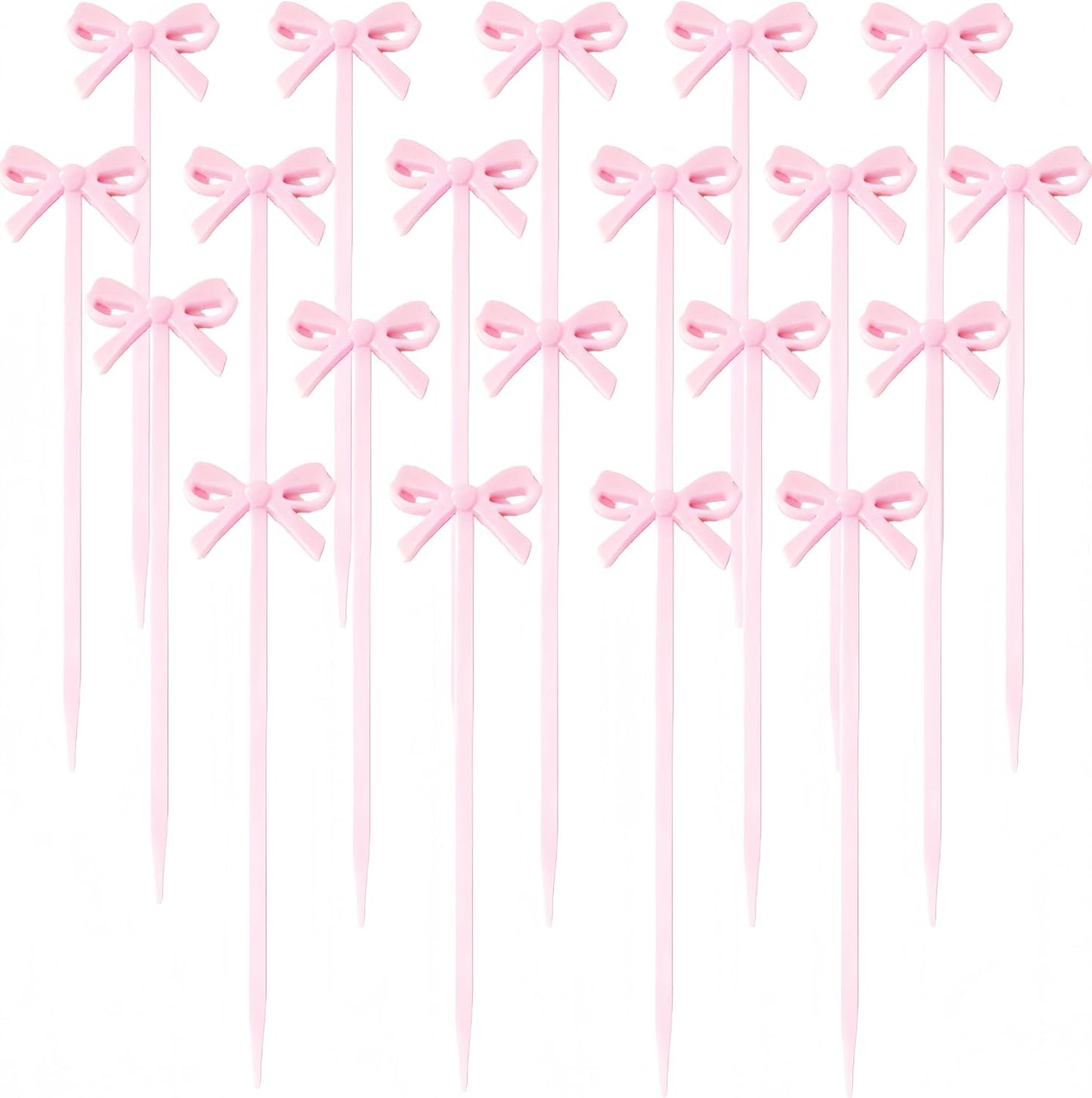 30 pcs Pink Bow Cocktail Picks, Cute Fruit Skewers Acrylic Bowknot Toothpicks, Coquette Party Decorations for Party/Appetizers/Cake/Drink/Dessert/Birthday