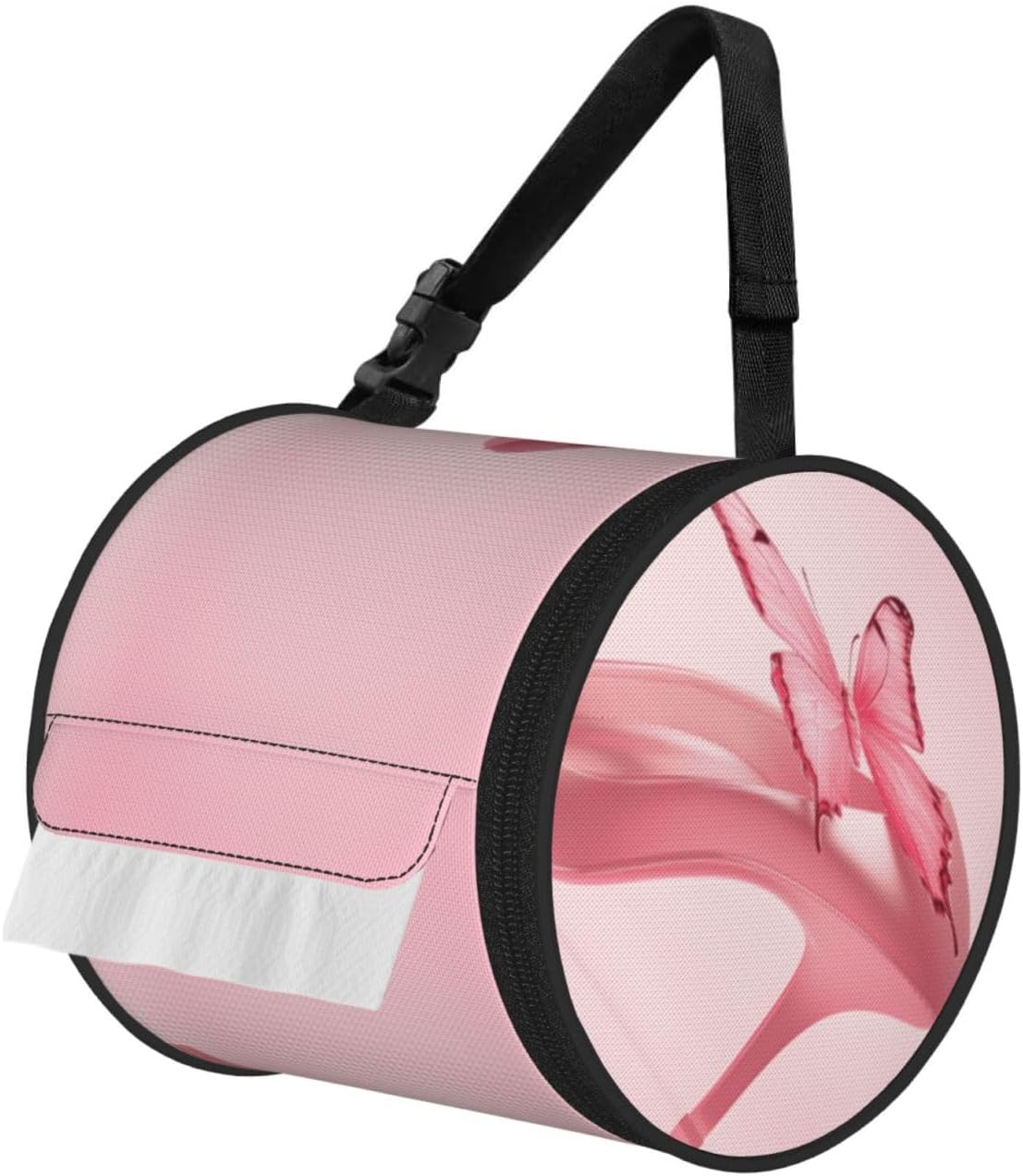 Oxford Cylinder Tissue Holder, Round Tissue Container Butterfly Pink High Heels - 6.3''X6.3'' Portable Toilet Paper Roll Cover Tissue Box for Home Car Camping Office Travel