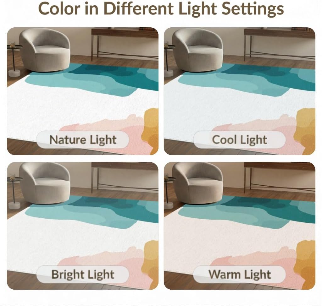 4'x6' Washable Modern Abstract Accent Rug, Peach Non-Shedding Small Carpet for Playroom, Bedroom, Reading Nook, Pet Friendly & Kids Safe Play Mat | Ref:2136167