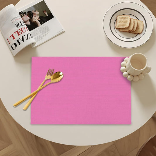 Vinyl Placemats Set of 6 for Dining Tables,Pink Solid Color Kitchen Table Mats Heat Resistant Washable Wipeable PVC Place Mat for Indoor Outdoor Seasonal Party
