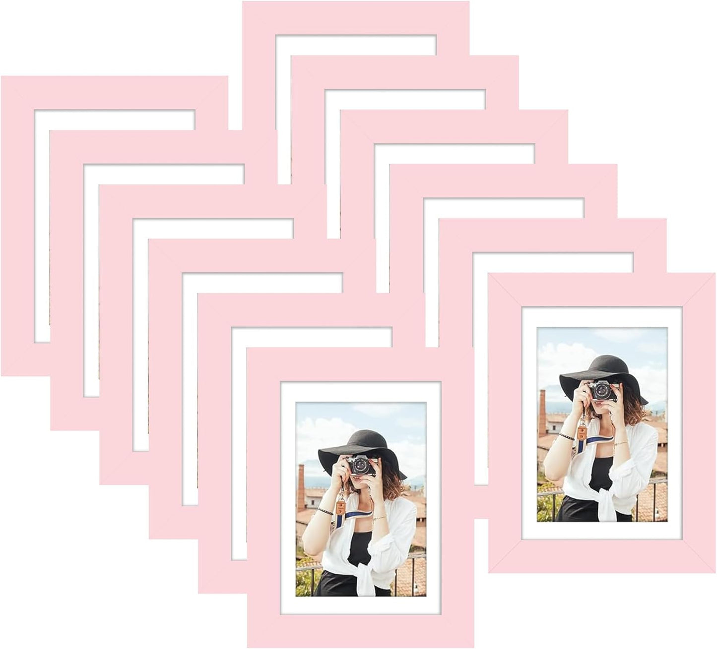 Picrit 4x6 Picture Frame Set of 12, Display 3.5x5 with Mat or 4x6 without Mat, Photo Frames for Wall Mounting or Table Top Display, Pink