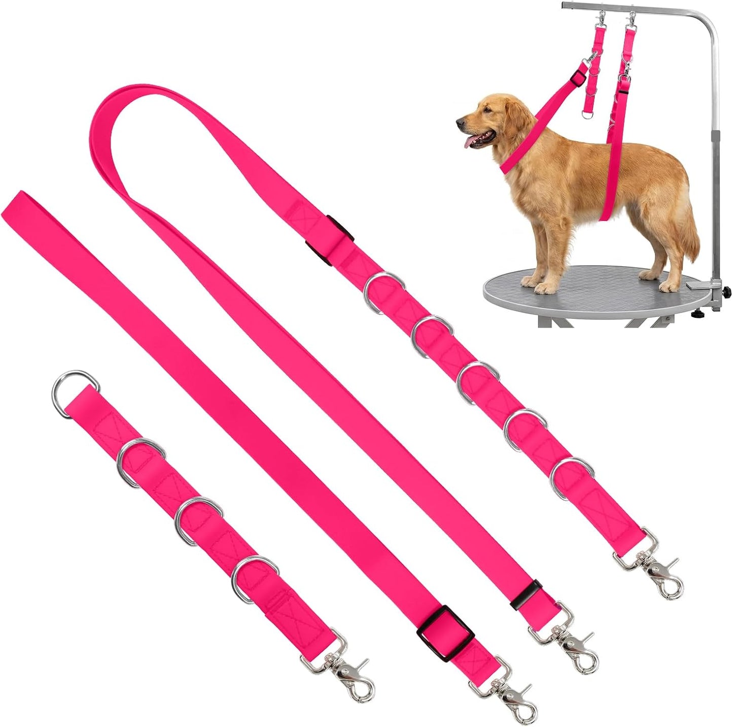 Waterproof Dog Grooming Belly Strap with Clamp Extender – Dog Grooming Loop Restraint for Table Arm, Bathing & Hair Cutting for Small, Medium and Large Dogs (Pink)