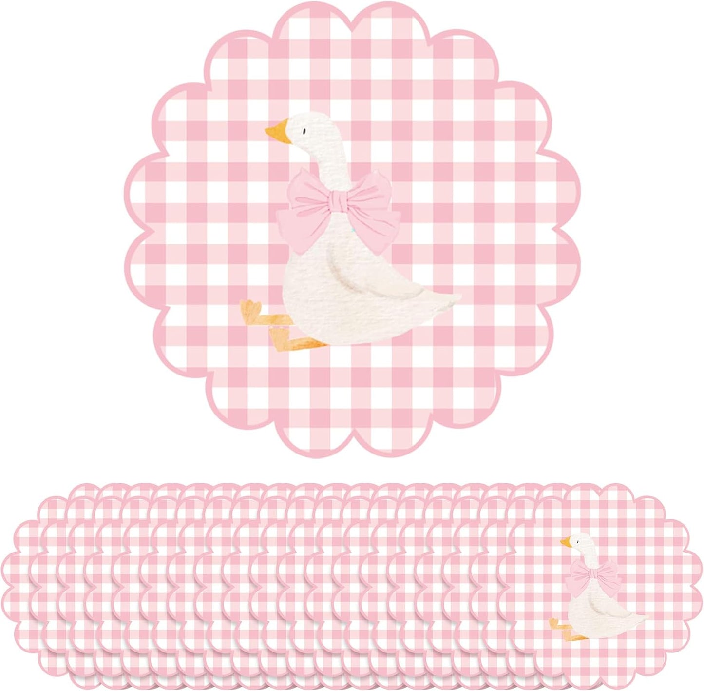 60 Pcs Gingham Placemat, 13.5 Inch Scalloped Paper PlaceMats Silly Goose Party Disposable Table Place Mats Decorative Paper for Baby Shower Gender Reveal Birthday Party(Pink)