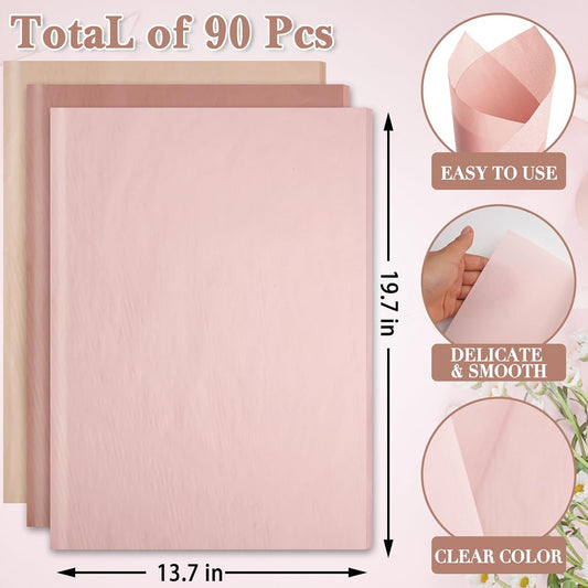 90 Sheets Gradient Dusty Pink Tissue Paper, 20x14'' Assorted Gradient Dusty Blush Pink Gift Wrapping Tissue Dusty Pink DIY Art Craft Tissue Paper for Vintage Wedding Birthday Party Decor