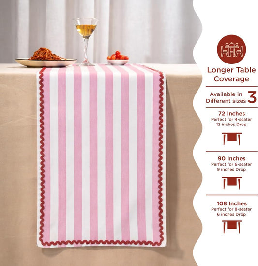 Folkulture Table Runner 108 inches Long | 100% Cotton, Machine Washable Pink & White Farmhouse Table Runner for Dining Room Décor, Pride Decorations | Striped Table Runner for Dinner Party