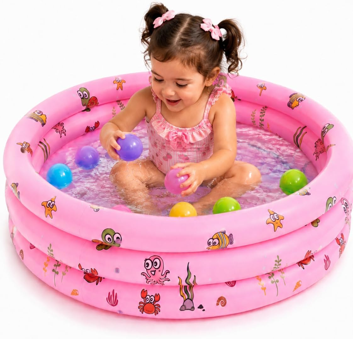 Baby Pool for Toddlers 1-3 with Bubble Bottom, Inflatable Kiddie Pool for Kids with Easy Drain Plug, Small Blow Up Pool for Backyard Summer Water Play, Durable Kids Swimming Pool (Pink)
