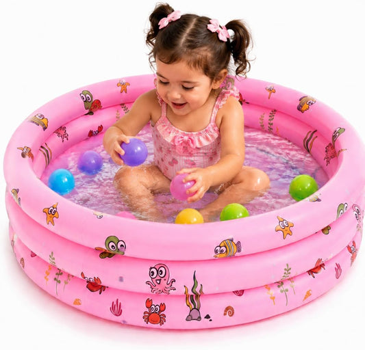 Baby Pool for Toddlers 1-3 with Bubble Bottom, Inflatable Kiddie Pool for Kids with Easy Drain Plug, Small Blow Up Pool for Backyard Summer Water Play, Durable Kids Swimming Pool (Pink)
