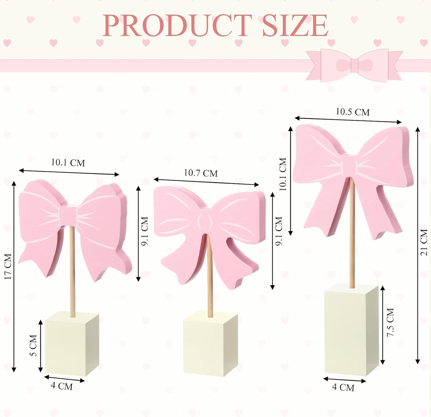 Chunful 3 Pcs Pink Bow Nursery Decor Wooden Sign Cute Coquette Room Party Shelf Decor with Base Aesthetic Standing Bowknot Table Sign Centerpiece for Nurseries Bedroom Dorm Desk Tabletop Accessories