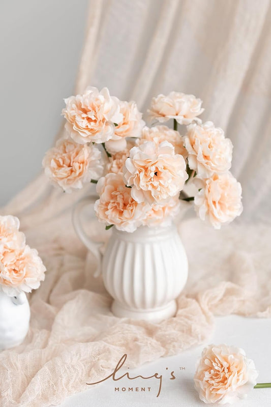Ling's moment Peony Artificial Flowers, 15pcs Faux Silk Peonies for DIY Bouquet, Bulk Fake Wedding Filler Flowers for Centerpieces Arrangements Bridal Shower Decorations, Peach