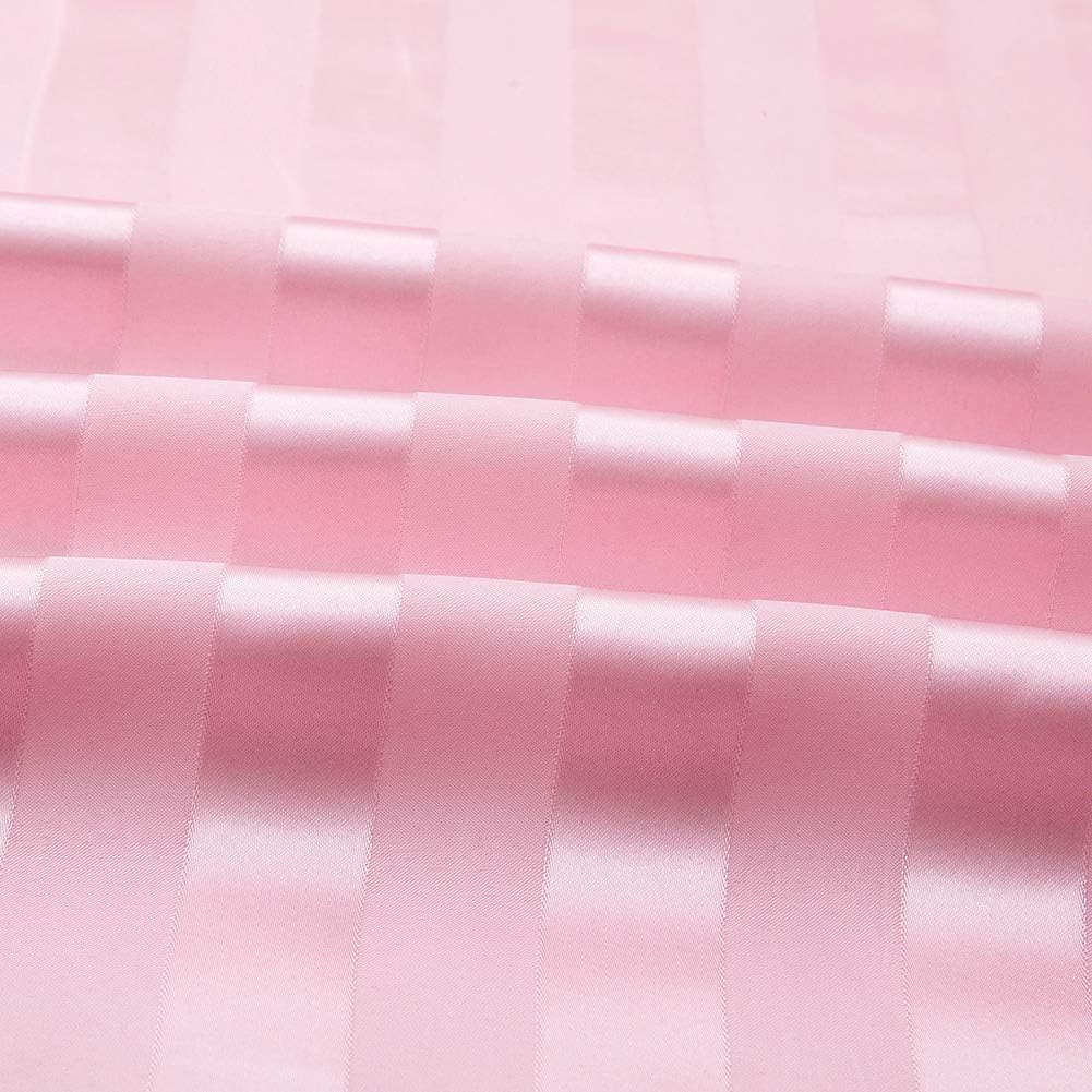Lanest Housing Satin-Silk Sheets Full Size Bed Set, Pink Soft Cooling Deep Pocket Sheets, Hypoallergenic, Wrinkle and Fade Resistant Bedding Set, Striped