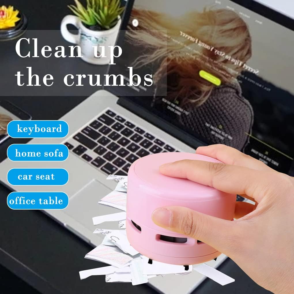 Mini Desk Vacuum Cleaner,Table Crumb Sweeper,Pink Desk Accessories,Portable Cleaning for Home, Office, Cars,Pet Hairs