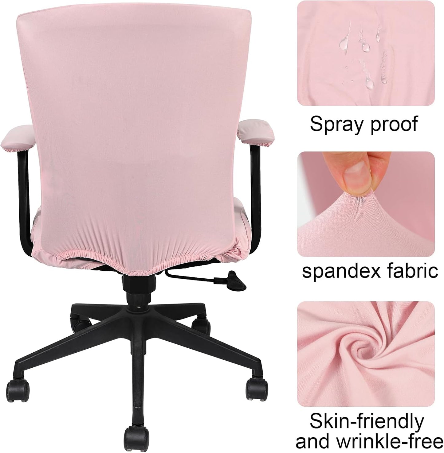 Tallew 4 Pcs Office Chair Covers Set Computer Universal Protective Stretchable Chair Seat Covers Desk Armrest Cover Pads Office Cushion Backrest for Rotating(Regular,Pink)
