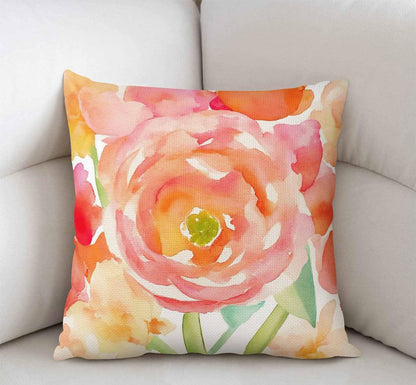 Swono Throw Pillow Case Peach Peony Cotton Linen Square Cushion Cover Standard Pillowcase for Men Women Home Decorative Sofa Armchair Bedroom Livingroom 18 x 18 inch