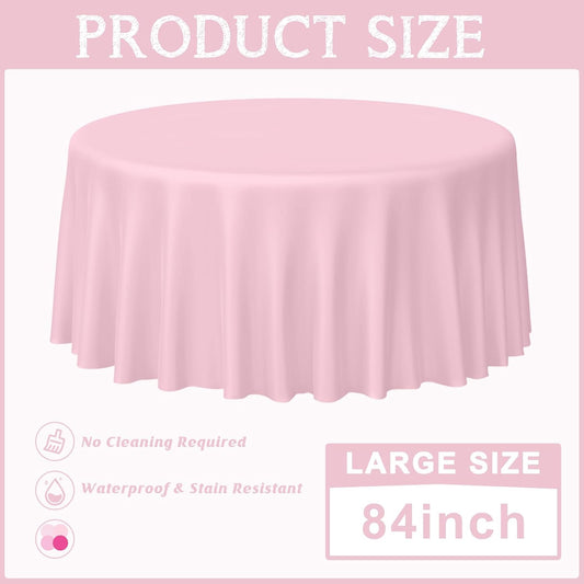 MASHAN 12 Pack Round Plastic Pink Tablecloths Disposable Pastel Pink Table Cloth Round Table Covers for Valentines Day Bridal Engagement Wedding Galentines Party Decorations,84 Inch