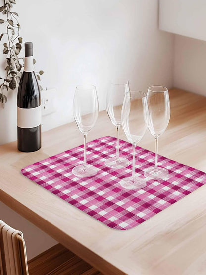Pink White Check Dish Drying Mat 18x24 inch Modern Pink Theme Simple Super Absorbent Microfiber Dish Drying Pad for Kitchen Countertops Sink Dish Drainer Racks Coffee Bar Mats 2 Pack