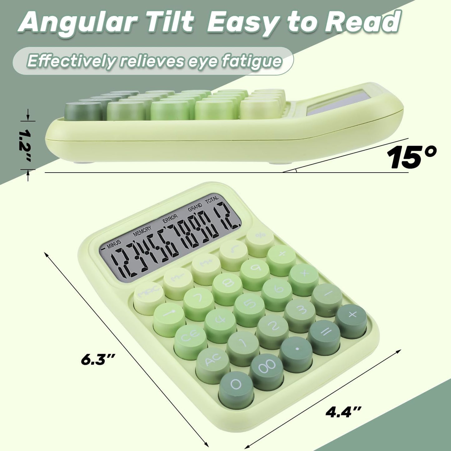 Mechanical Switch Calculator with Big Buttons, 12 Digits, Large LCD Display, Cute Pink Desktop Calculator, Aesthetic School Supplies for Office, School, Home & Business Use, Automatic Sleep (Green)