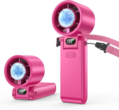 Portable Handheld Fan with Ice Cooler, 199 Speed Personal Fan,5500mAh Rechargeable,20H Cooling Time,20000 RPM Powerful Motor, Summer Essential for Travel/Outdoor/Office, Hot Pink