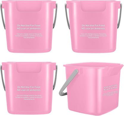 Yaomiao 4 Pcs Cleaning Bucket 3 Quart Small Sanitizing Square Bucket Detergent Pail with Measurements Spout and Handle for Home Commercial Use Restaurant Kitchen Office (Pink)