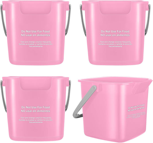 Yaomiao 4 Pcs Cleaning Bucket 3 Quart Small Sanitizing Square Bucket Detergent Pail with Measurements Spout and Handle for Home Commercial Use Restaurant Kitchen Office (Pink)